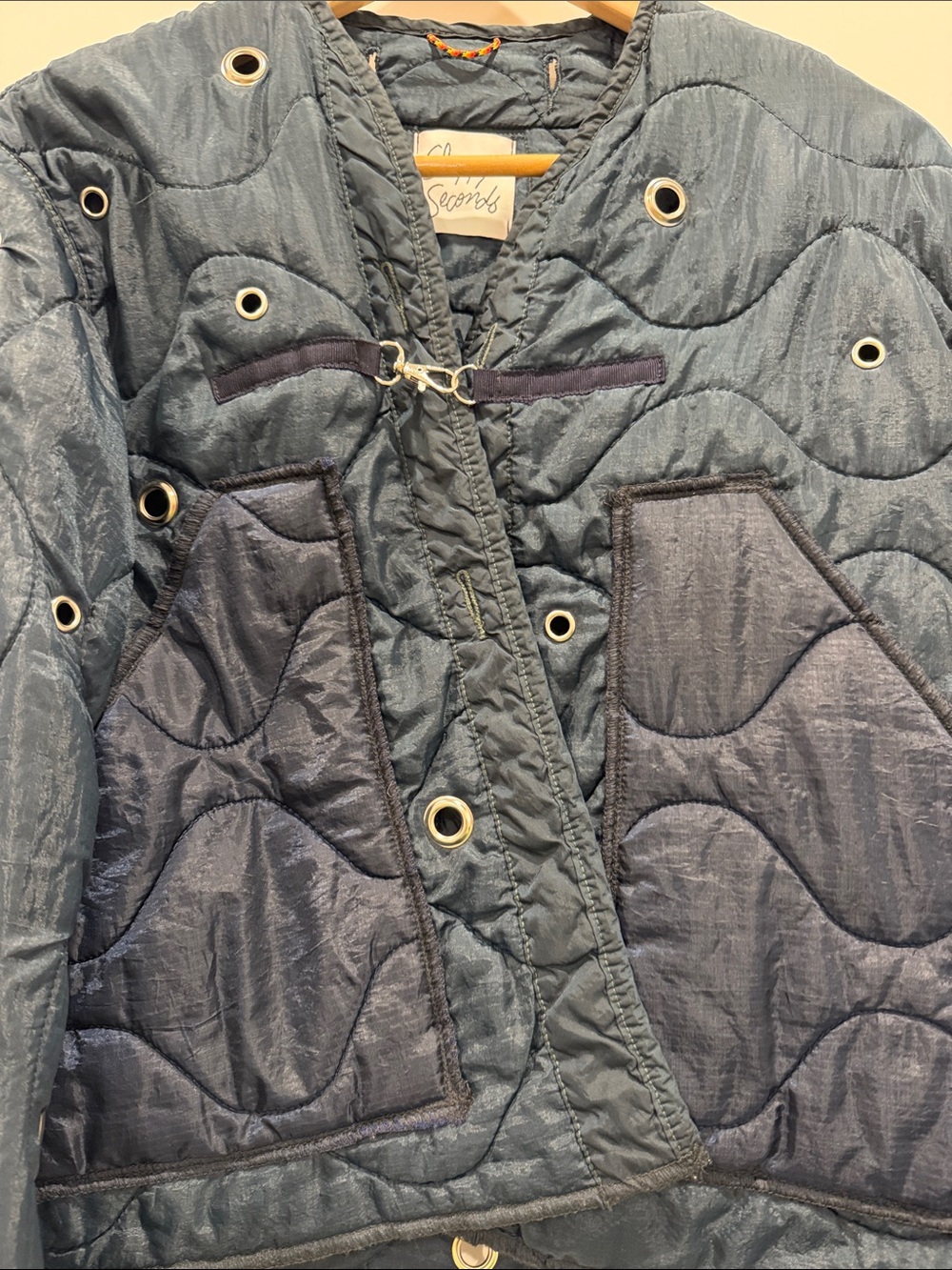 Navy Quilted Jacket with Grommet Details - Picture 2 of 3